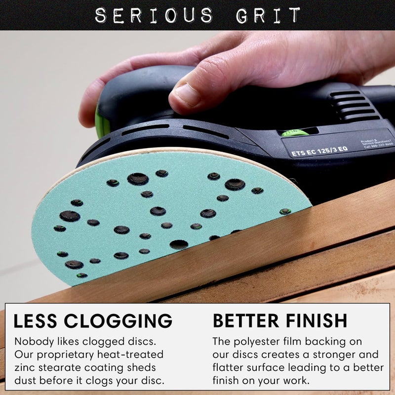 Serious Grit - 6-Inch 49-Hole 180 Grit Sanding Discs - Heavy-Duty Hook & Loop Film Discs - Sandpaper for Random Orbital Sanders - 50 Pack Box - Image 4
